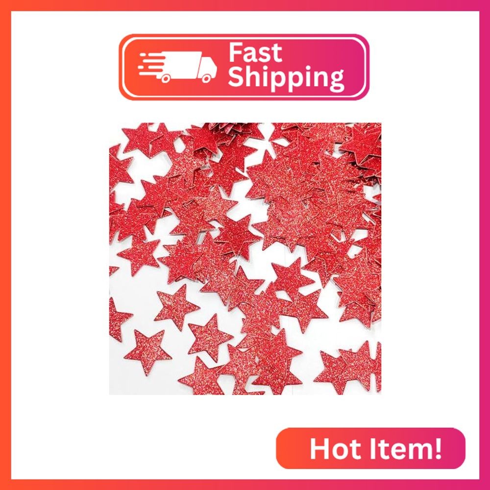 1.2 inch Red Glitter Star Confetti,Red Confetti For Table Decor,200PCS