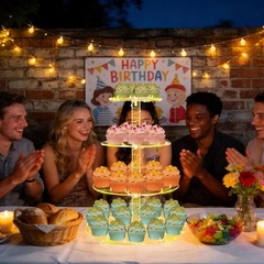 Durable Yellow 4-Tier Round Cake Stand Display with LED Lights for Celebrations