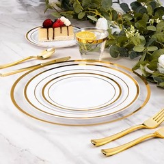 12 Inch Disposable Charger Plates Plastic Pack Plastic Clear 100 Gold Rim