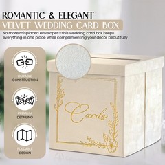 Wedding Card Box – 9″ x 9″ Collapsible Velvet – Covered Design – Cards Box fo…