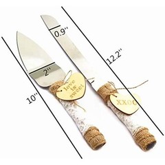 Rustic Style Stainless Steel Wedding Cake Knife and Serving Set Resin Plastic