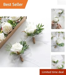 Deluxe Gift Boxed Ivory Rose Boutonnieres – Set of 6 for Elegant Occasions