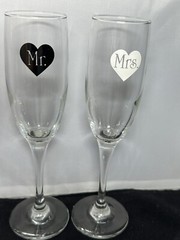 Mr and Mrs Champagne Toasting Flutes Bride Groom Wedding Wine Glasses 8.75”