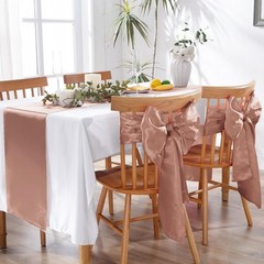 MILVOWOC 5 Pack Rose Gold Satin Table Runners, 12 x 108 Inch Bright Satin Sil…
