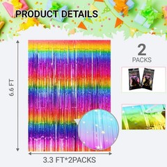 Sparkly Neon Rainbow Foil Fringe Curtain Backdrop Metallic Streamers Photo Bo…