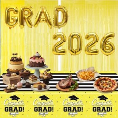7-Pack Graduation Party Decorations Set, 3 54×108 inches, Yellow