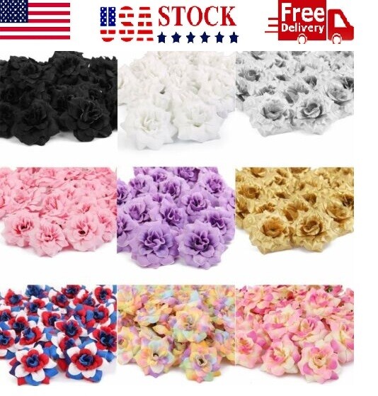 100PCS Artificial Rose Heads Flower Silk Party Wedding Fake Bouquet Decor US