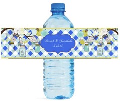 Royal Blue Mason Jars Hanging from Tree Wedding Anniversary Water Bottle Labels