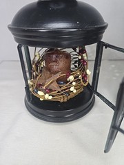 Set of 2 Black American Candle Lanterns Aluminum Metal And Glass With Candles