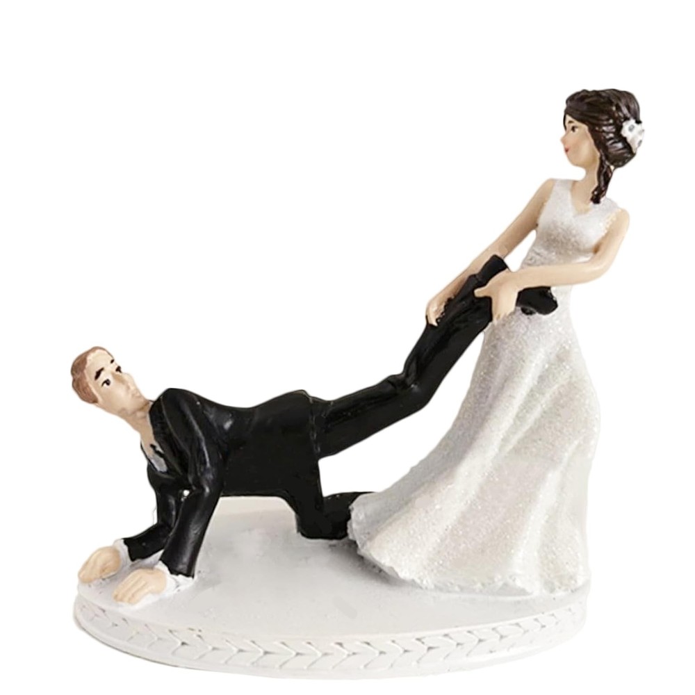 4.2 X 3.9 in Bride Dragging Groom Cake Topper, Funny Wedding Party Figurine D…