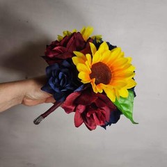 Burgundy Navy Blue Sunflower Bridal Wedding Bouquet Accessories