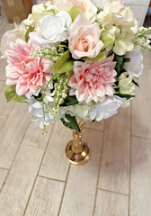 Pink Floral SweetheartTable Gold Centerpieces, Wedding Table Centerpieces