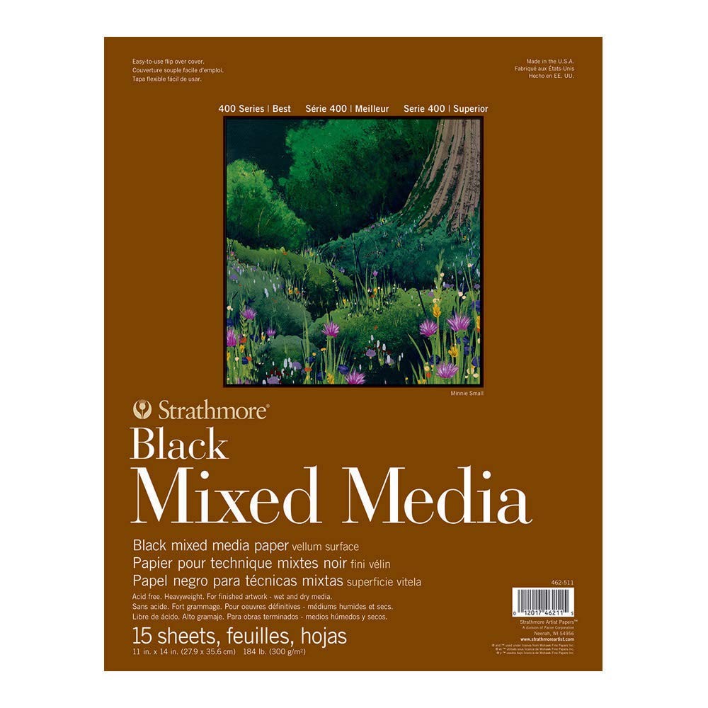 Strathmore 400 Series Mixed Media Paper, Black, Glue 11 x 14 inches, Black