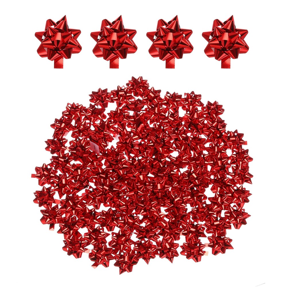 100Pcs 1″ Mini Star Gift Bows Small Metallic Christmas Bows,Self Adhesive,Red