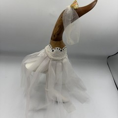 Wedding Bride And Groom Wooden Ducks Handmade Veil Dress Tuxedo Statues Unique