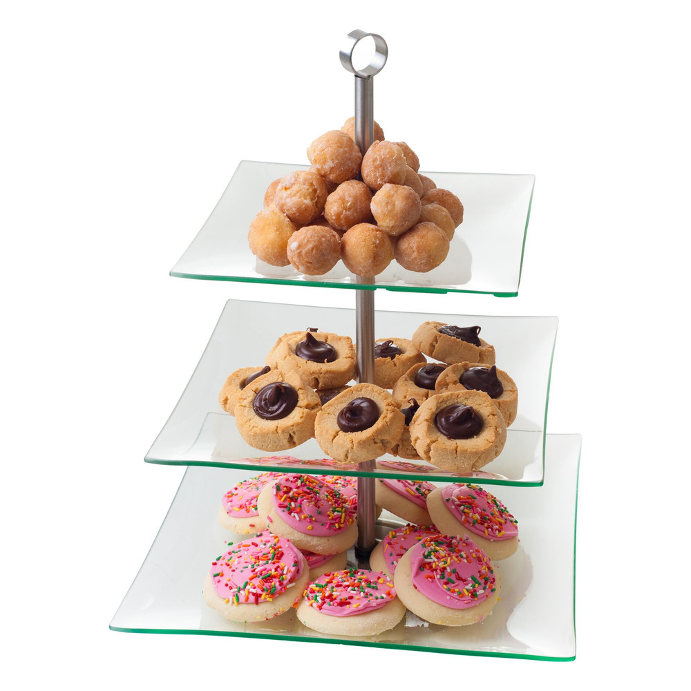 Home Dess Chef Buddy Three Tier Square Glass 11.5″ x x 16″, Clear