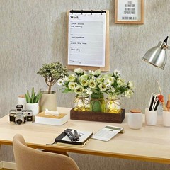 3 Pcs Mason Jar Centerpiece Decor with Wood Tray & LED Lights – Farmhouse Table