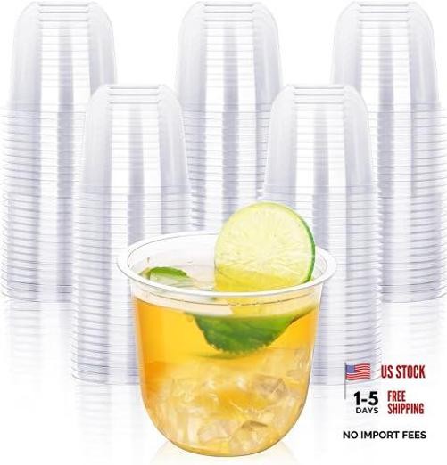 100 Pcs Disposable Stemless Glasses 12oz Crystal Plastic Clear – 100pcs