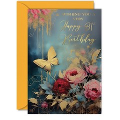 Beautiful Gold 81st Birthday Cards for Women Men – Wonderful Golden Butterfly…