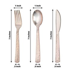 ROSE GOLD 24 Hammered Design 7″ Plastic CUTLERY Spoons Forks Knives Set Party
