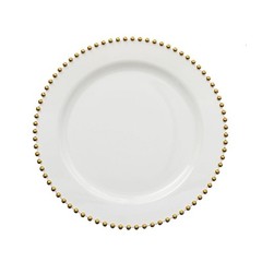 WHITE GOLD 10 Round 10″ Plastic Salad PLATES Beaded Rim Party Events Decorations
