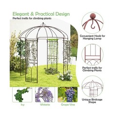 7×8.4 FT Metal Garden Arbor Pergola with Trellis Birdcage Shape