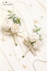 2 Pcs White Boutonniere for Men, Groom Groomsmen Best Boutonniere 2pcs A White
