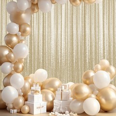 2×8FT-2PCS Champagne Gold Sequin Backdrop Curtains Panels, Photography Back