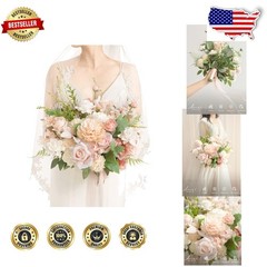 Elegant Blush Pink Wedding Bouquets Bride Silk Roses Gardenia 15 Inch Free Form