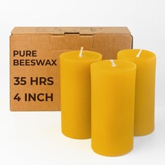 Candwax Pure Pillar 1.8X4 Inch Set Of 3-34.5 Hours Burning Handmade –