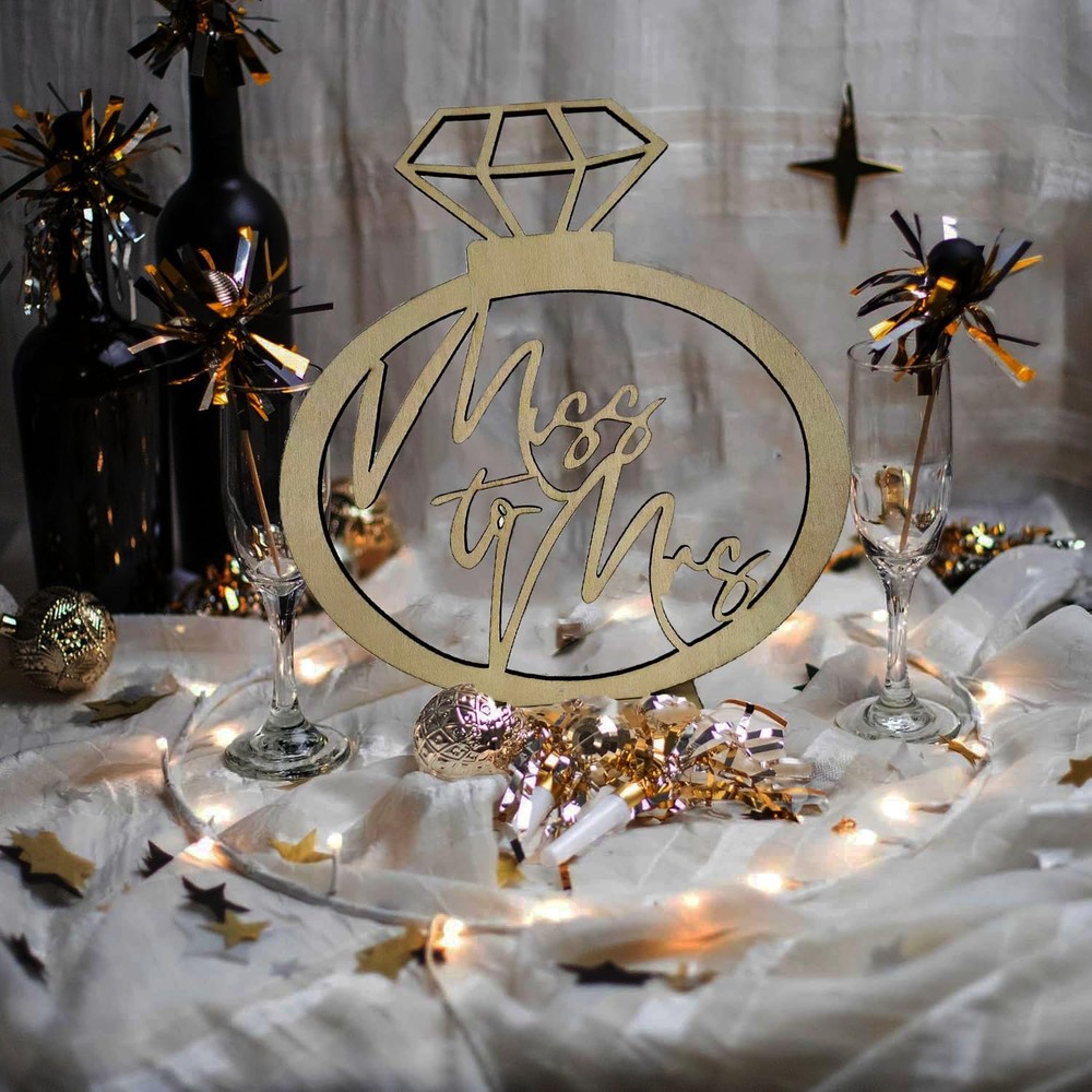 Miss to Mrs Ring Sign, Wooden Wedding Bachelorette Party Table Natural Wood