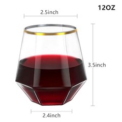 40pcs Plastic Wine Glasses with Gold Rim, 12oz Clear Disposable Wine Cups for