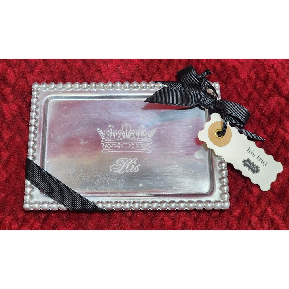 Mud Pie Metal Tray, His Ring Aluminum Tray Wedding Gift Decor