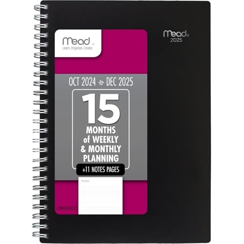 Planner, Weekly & Monthly, 15-Month, 5-1/2″ x 8-1/2″, 5.5″ x 8.5″ Black 2025