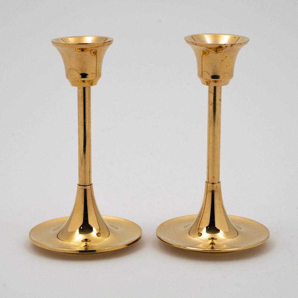 Candle Holder Brass Contemporary Wedding Reception Taper Candles 5″ High Set/2