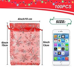 100pcs Snowflake Organza Bags Christmas 4×6 inch 1 Count (Pack of 100) Red