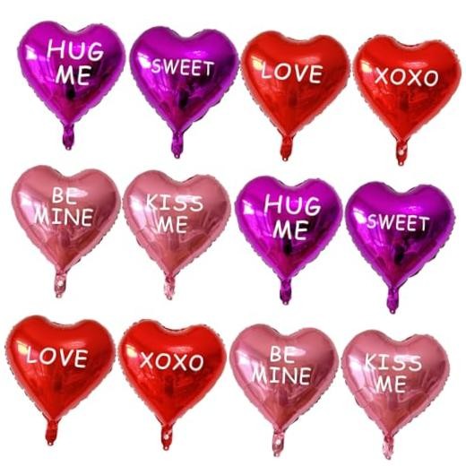 12 Pcs Red Heart Shaped Balloons 18 Inch XOXO | LOVE | 4 Colors Printed Xoxo