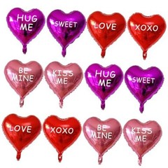 12 Pcs Red Heart Shaped Balloons 18 Inch XOXO | LOVE | 4 Colors Printed Xoxo