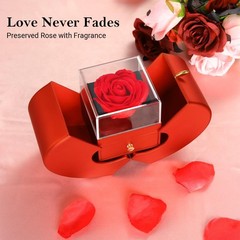 Preserved Rose Gifts for Women, Eternal Flower Rose Box with Heart Necklace