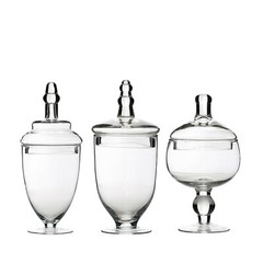 3 pcs 9″ 10″ 11″ tall Clear Glass Apothecary Jars with Lids Wedding Favors SALE