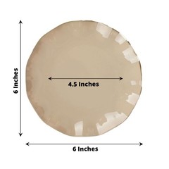 10 TAUPE 6″ Round PLASTIC Salad Dinner PLATES Gold Wavy Rim Wedding Party
