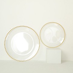 CLEAR GOLD 10 Round 8″ Plastic Salad PLATES Beaded Rim Party Events Decorations