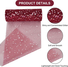 Claret Glitter Tulle Rolls 6 Inch by 10 Yards Sequin Tulle Fabric Ribbon for DIY