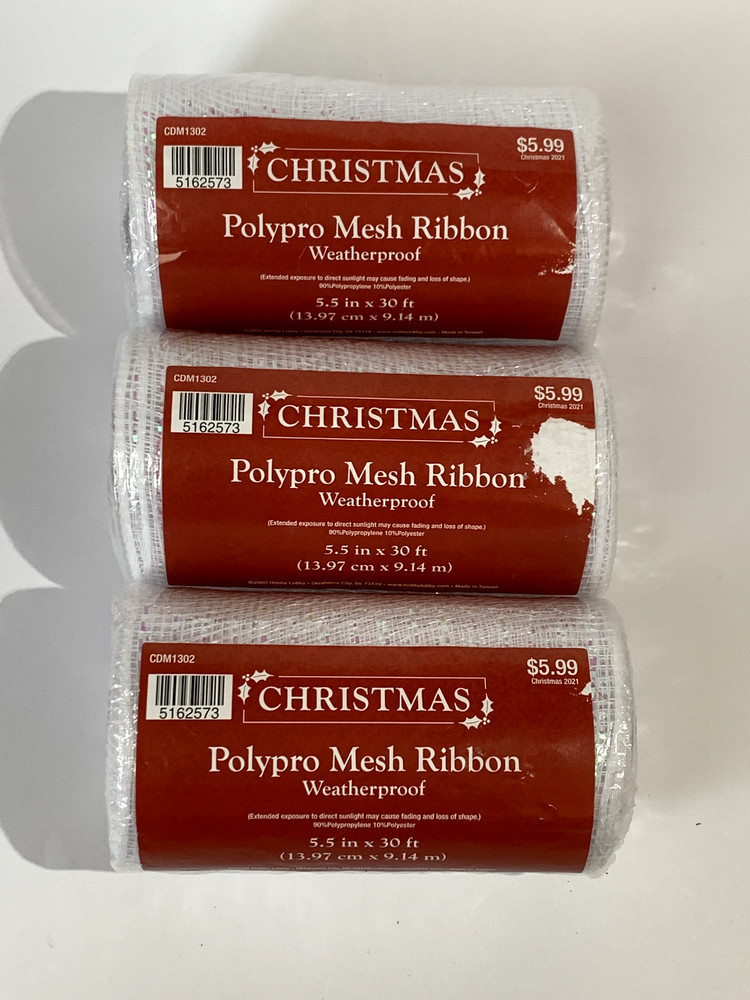 Polypro Mesh Ribbon 5.5″X30′ White Holographic Weatherproof 3 count