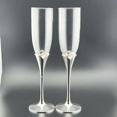 Set of 2 LENOX Creative Heart Shape Champagne Flutes With Rhinestone Hearts