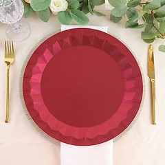 25 BURGUNDY Metallic Round 12″ Paper Salad Dinner Plates Geometric Design