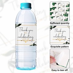 50pcs Wedding Water Bottle Labels, Leaves Waterproof M, Black, White, Green