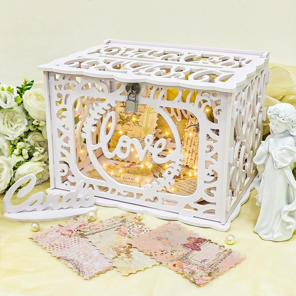 White PVC Storage for Wedding, 12.0 x 9.3 x 8.5 inches, Holds 300+ Cards, Wat…