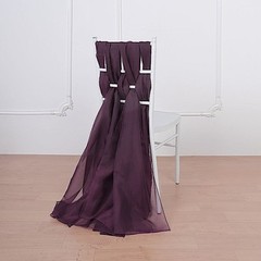 10 Eggplant Purple Premium Chiffon CHAIR SASHES Wedding Reception Decorations