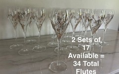 Nice! Set Of 17 Embossed Floral Gold Tone 8” Champagne Flutes 2 Sets Available